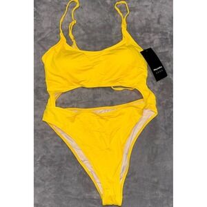 Meyeeka Cut Out Monokini Lace Up Back One Piece Swimsuit Womens XL Yellow Beach